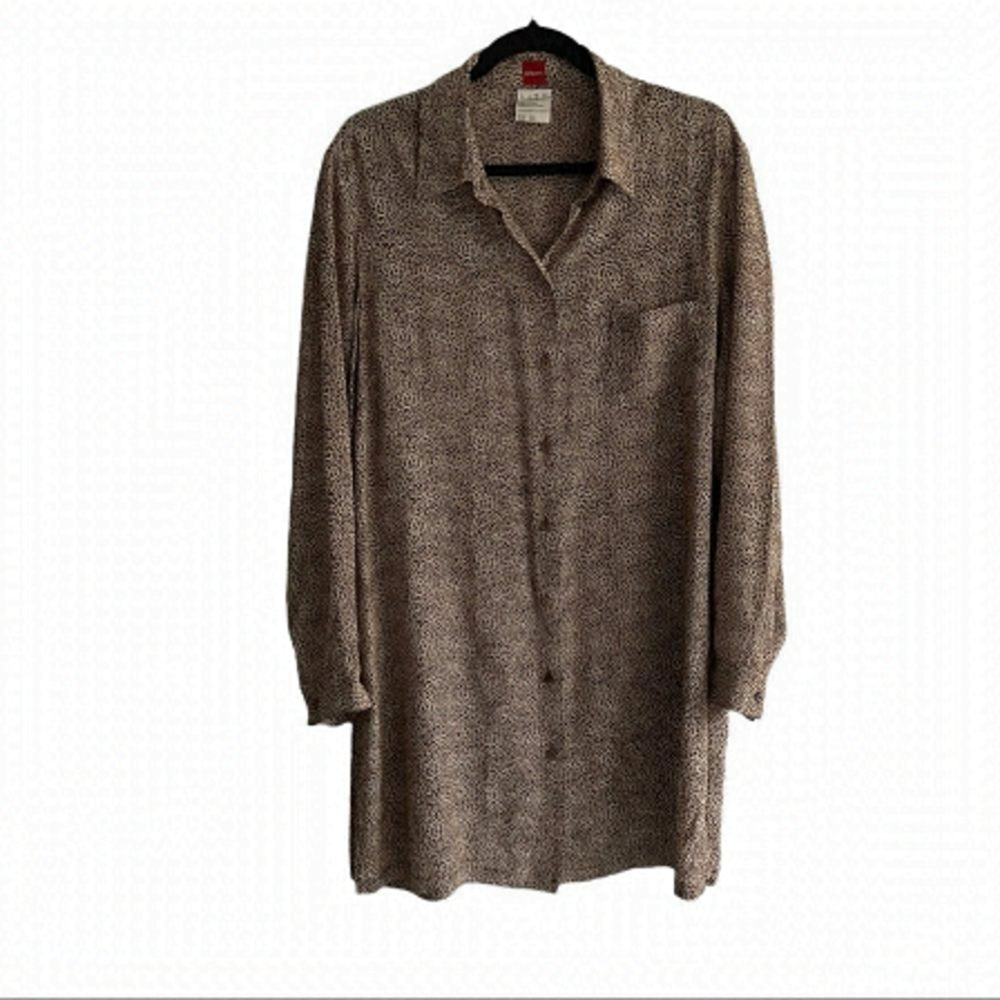 OLSEN EUROPE Silk Leopard Cheetah Print Button Front Midi Dress Brown 14